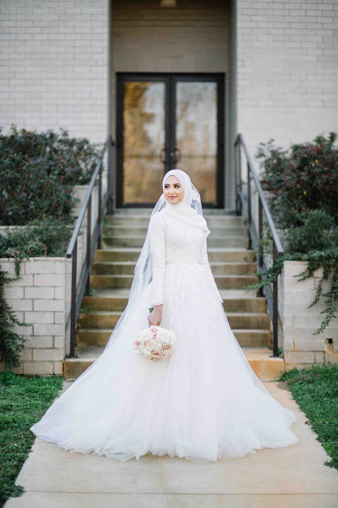 Layers-Tulle Long Sleeve Applique Muslim High Neck Wedding Dresses-newarrivaldress