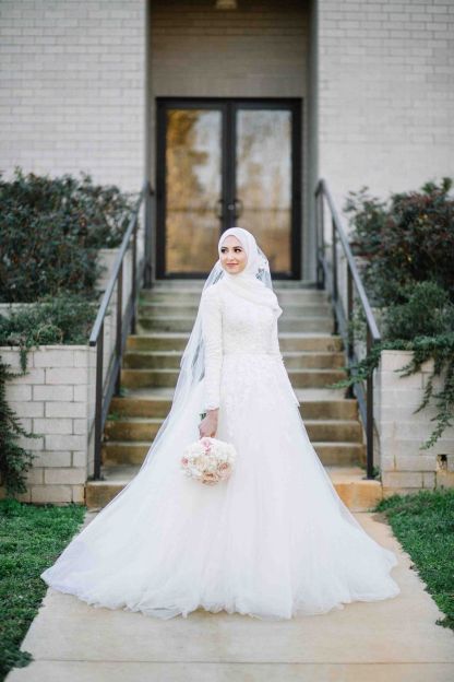 Layers-Tulle Long Sleeve Applique Muslim High Neck Wedding Dresses-newarrivaldress