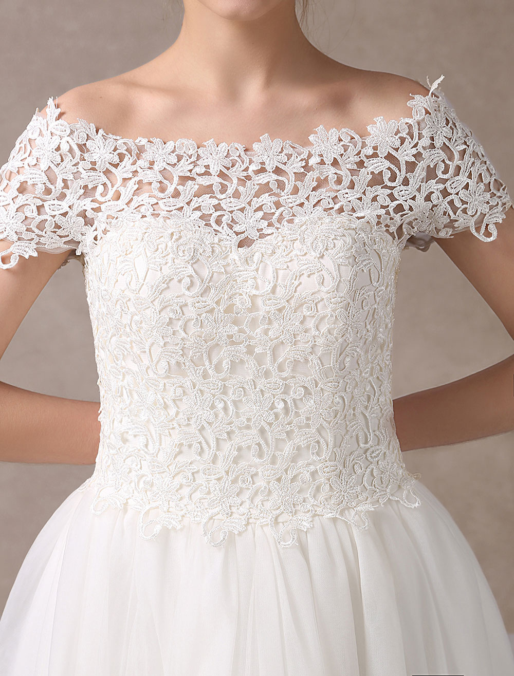 Vintage Wedding Dresses 1950S Off The Shoulder Ivory Lace Short Sleeve Ankle Length Bridal Dress Exclusive-newarrivaldress