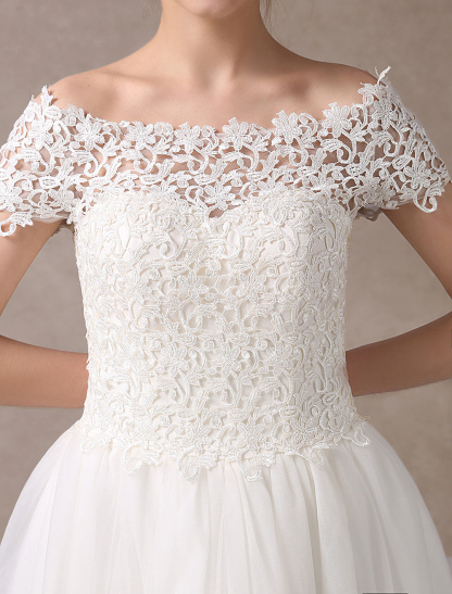 Vintage Wedding Dresses 1950S Off The Shoulder Ivory Lace Short Sleeve Ankle Length Bridal Dress Exclusive-newarrivaldress