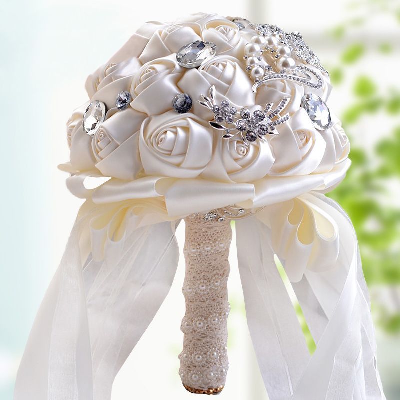 Colorful Silk Rose Crystal Beading Wedding Bouquet | Newarrivaldress.com