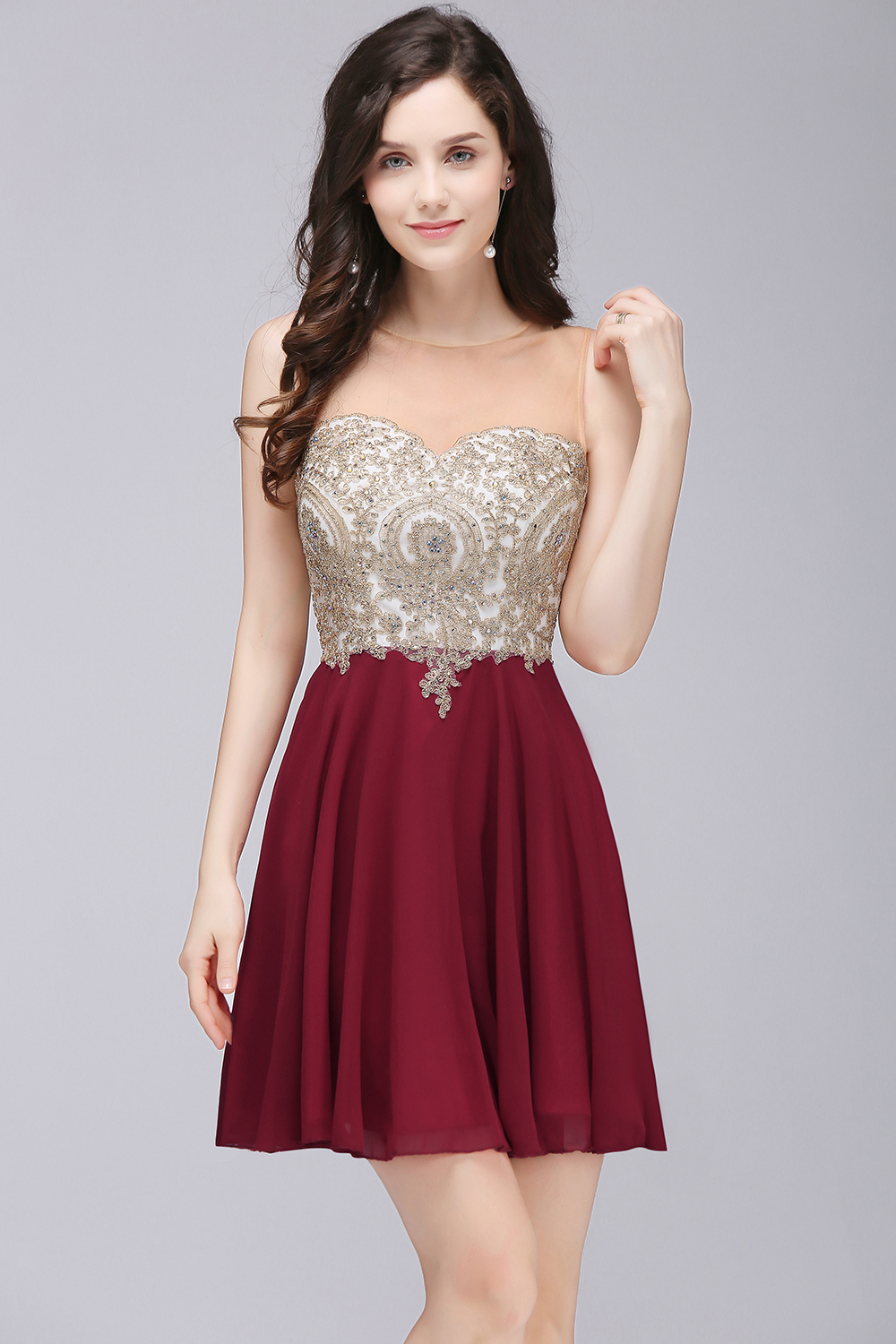 ALIANNA | Sheath Jewel Chiffon Short Homecoming Party Dresses With Applique-newarrivaldress