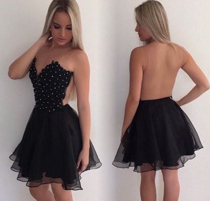 Delicate Black Backless Beads Short Homecoming Dress |Mini Cocktail Dress-newarrivaldress