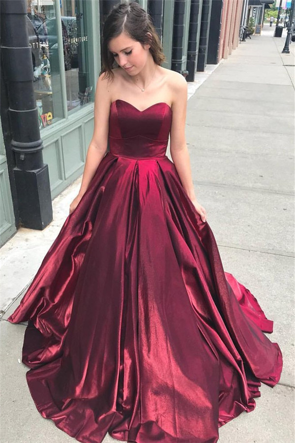 Glamorous Burgundy Sweetheart Sleeveless A-Line Prom Dresses-newarrivaldress