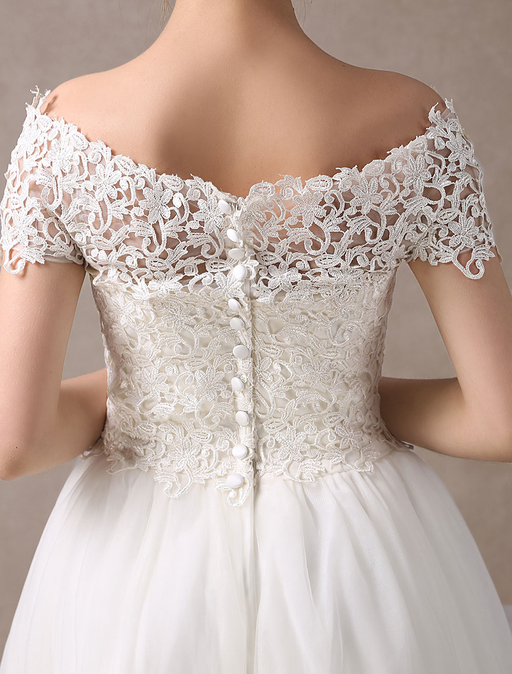 Vintage Wedding Dresses 1950S Off The Shoulder Ivory Lace Short Sleeve Ankle Length Bridal Dress Exclusive-newarrivaldress