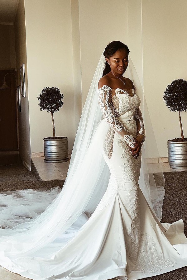 Lace Appliques Off The Shoulder Wedding Dresses | Long Sleeves Mermaid Bridal Gowns-newarrivaldress