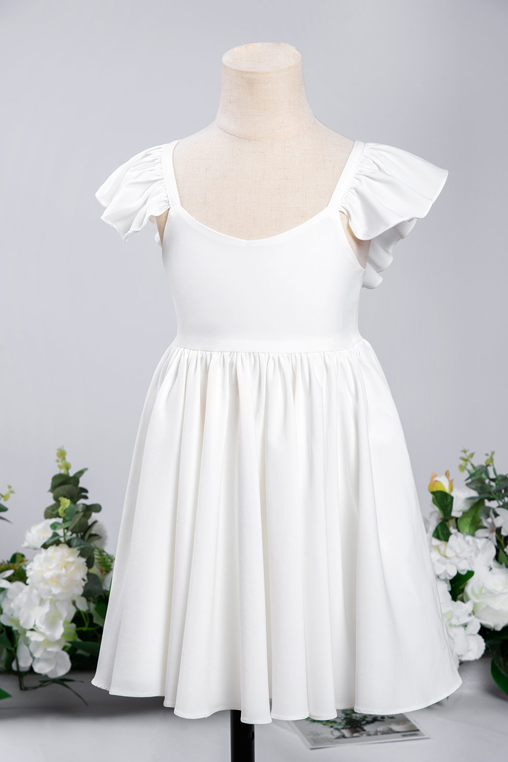 White Ruffle Sleeves Flower Girl Dress Pleated A-line Little Girl Dress for Wedding Party-newarrivaldress
