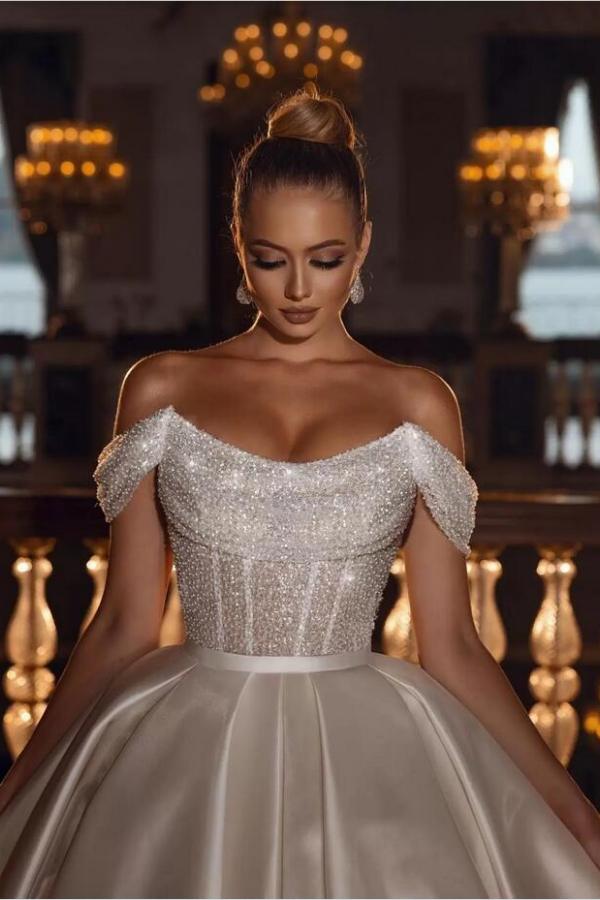 Amazing Off-the-Shoulder Crystals Sequins Bridal Gown Sparkly Wedding Dresses-newarrivaldress