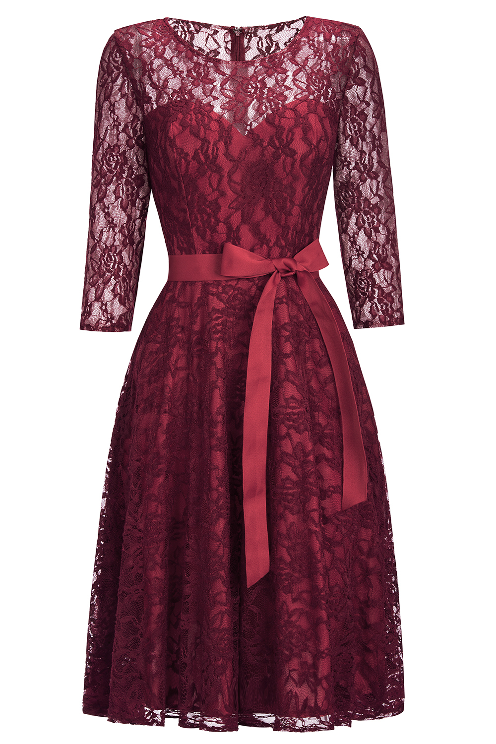 Vintage A-line Burgundy Lace Dresses with Sleeves-newarrivaldress
