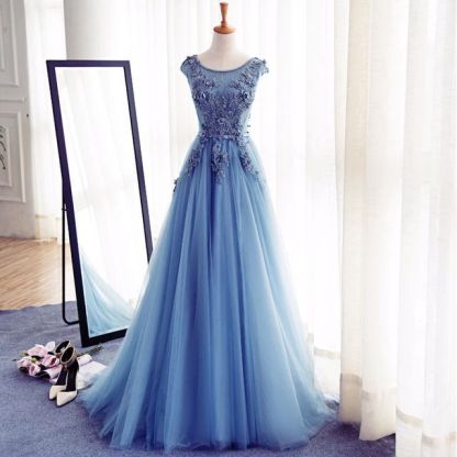 Elegant Illusion Sleeveless Lace Appliques Custom Made A-line Lace-up Prom Dresses-newarrivaldress