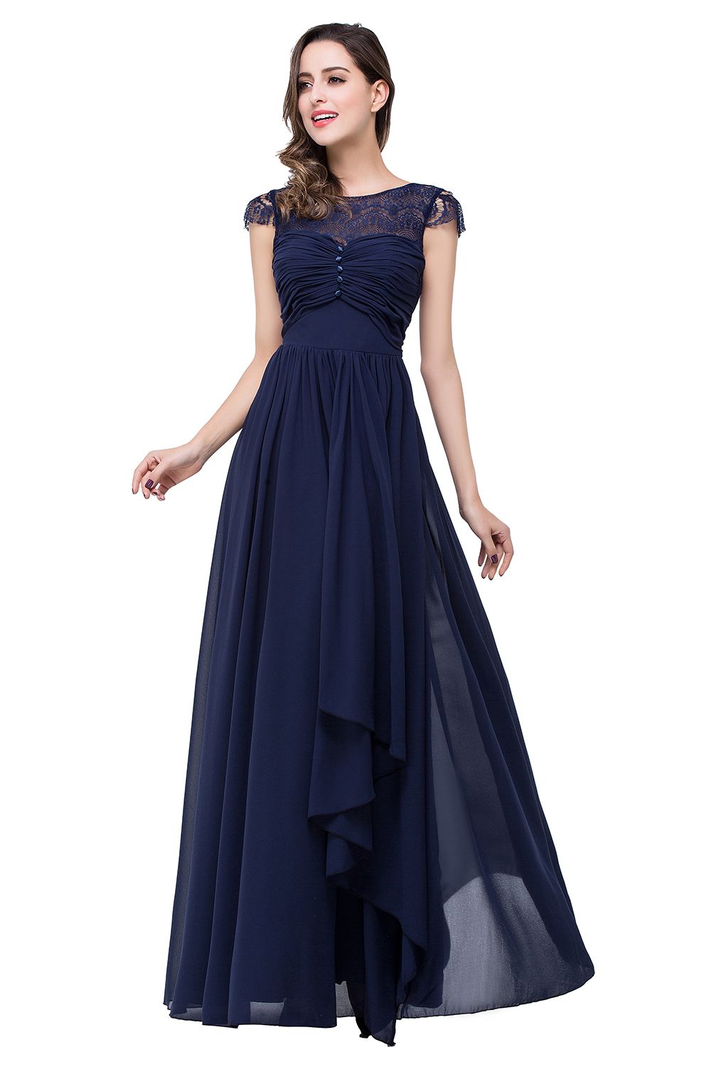ELLEN | A-line Short Sleeves Chiffon Bridesmaid Dresses with Ribbon Bow-newarrivaldress
