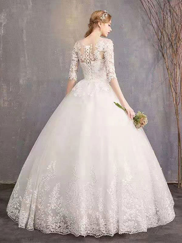 Wedding Dresses Eric White Jewel Neck Half-Sleeve Soft Tulle Lace Up Floor Length Bride Dresses-newarrivaldress