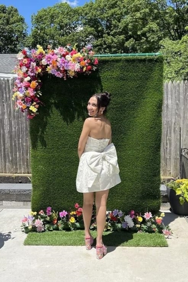 Chic Strapless Ruffle Satin Sheath Prom Dress Short Homecoming Dresses with Bow-newarrivaldress