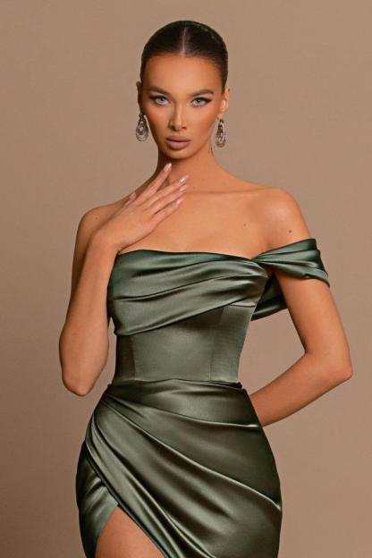 Off-the-Shoulder Satin Mermaid Prom Dress Side Split Long Evening Dress for Women-newarrivaldress