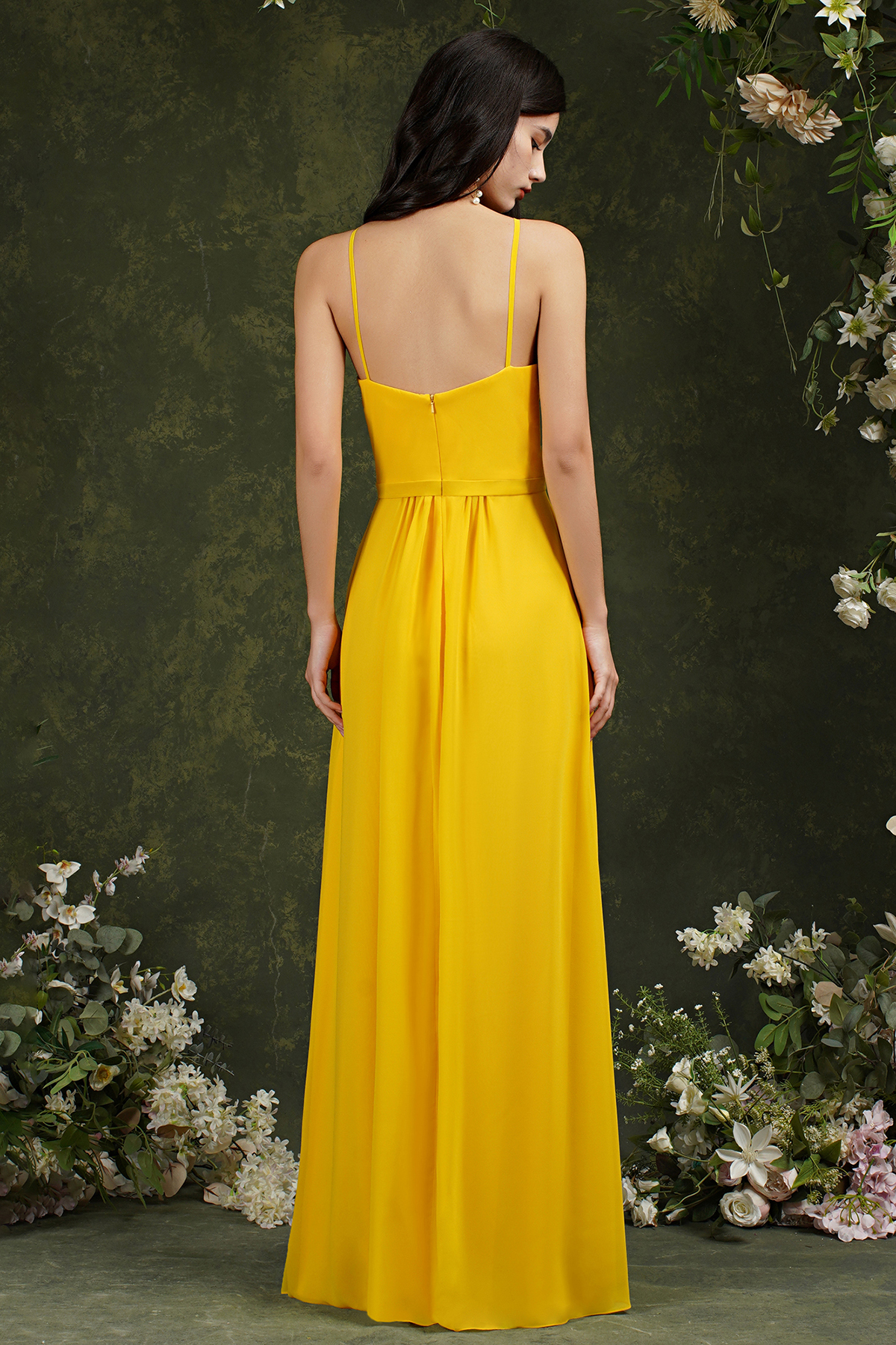 Halter Long Bridesmaid Dress Chiffon Sleeveless Side Split Wedding Party Dress-newarrivaldress