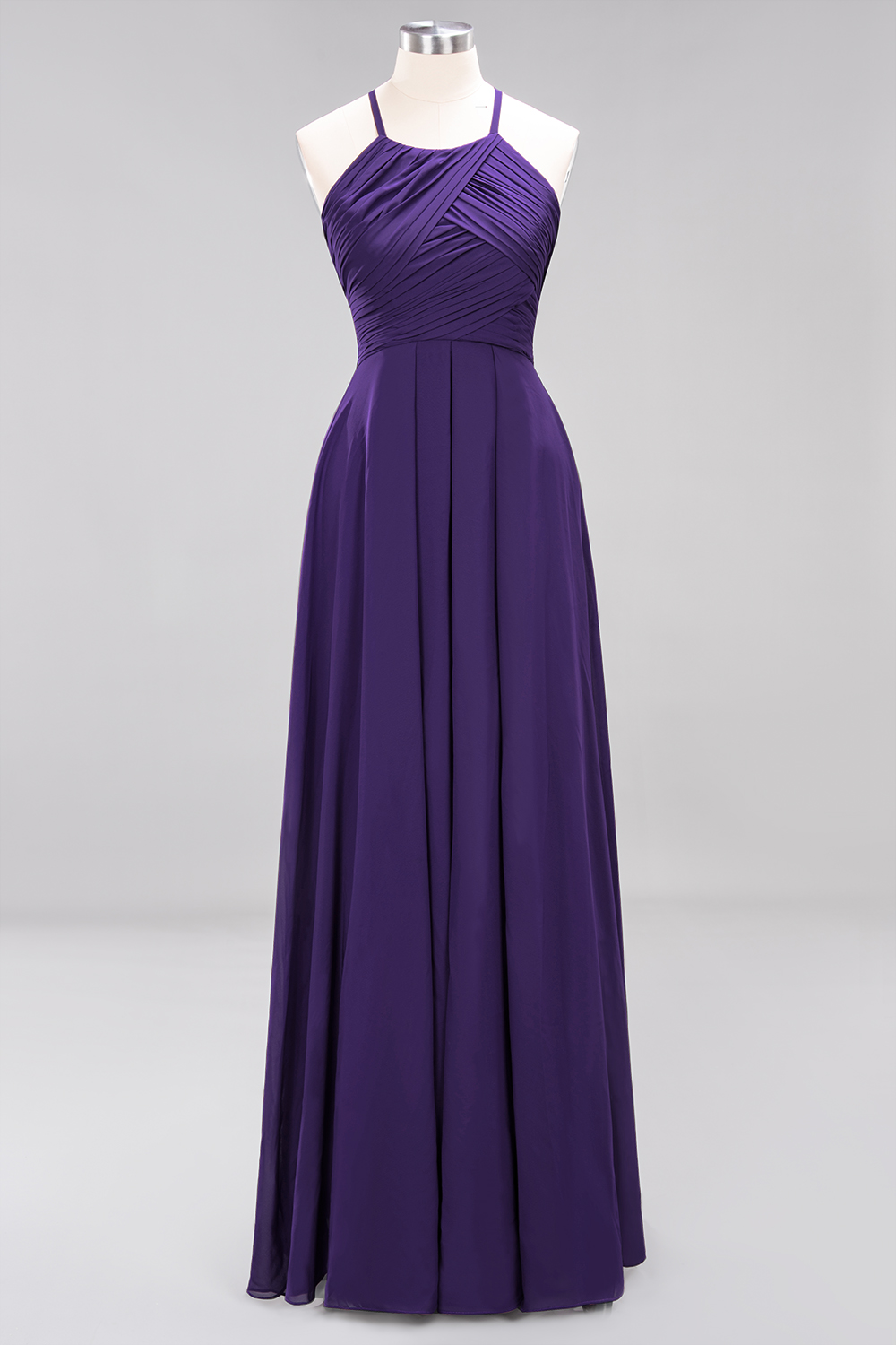 Halter Pleated Bridesmaid Dress Chiffon Sleeveless Floor Length Wedding Guest Dress-newarrivaldress