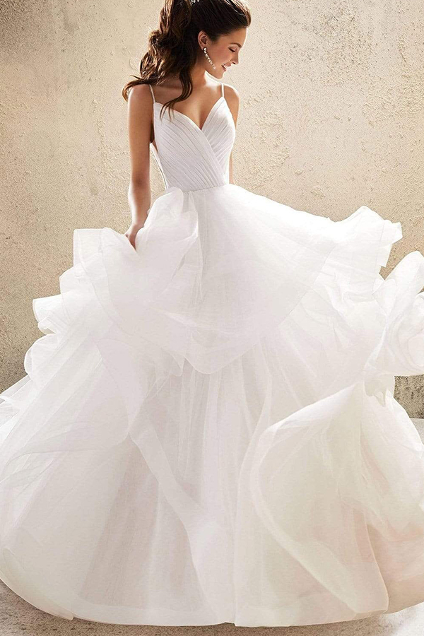 Sweetheart Spaghetti Straps Puffy Wedding Dress Sleeveless Simple Bridal Dress-newarrivaldress
