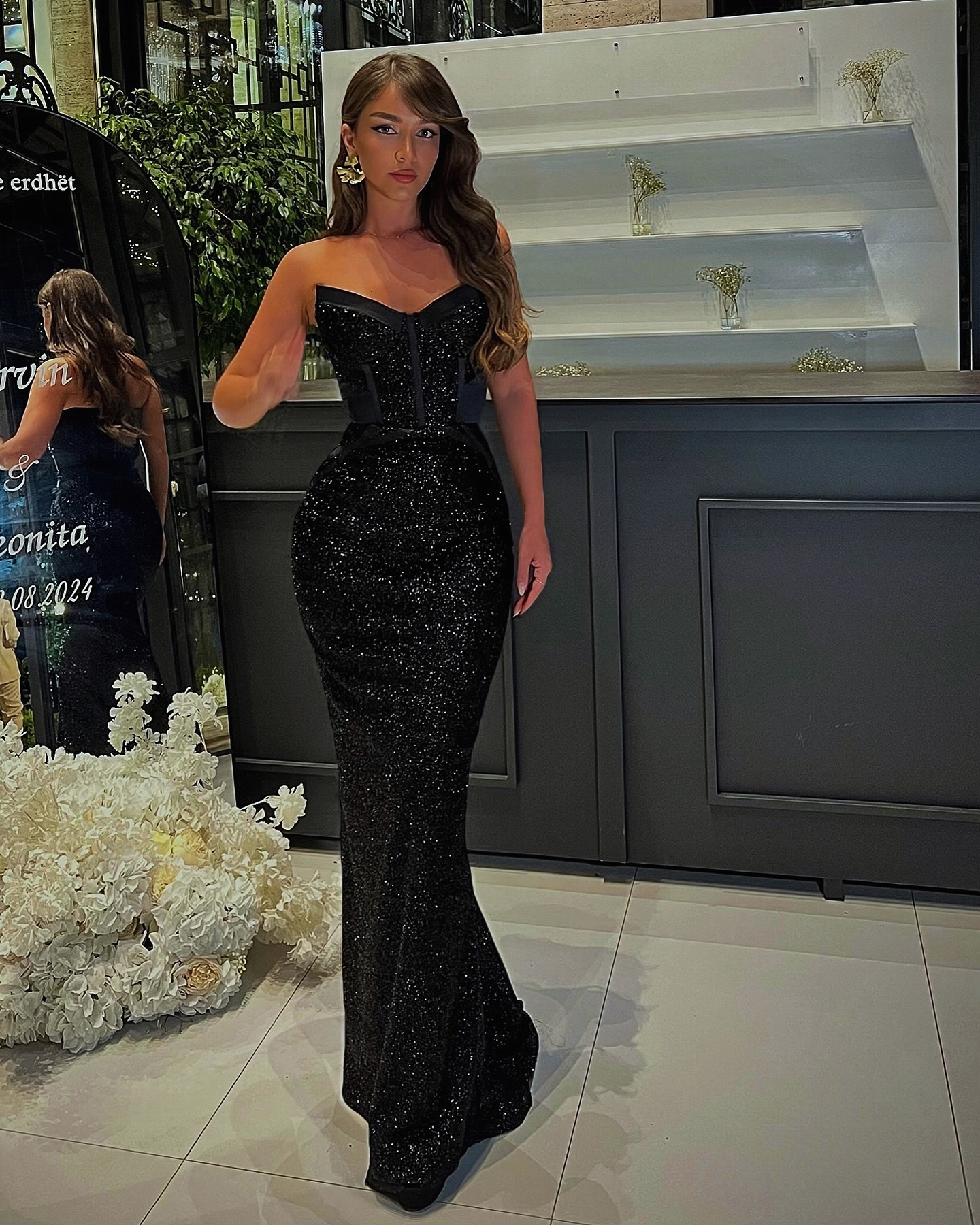 Sexy Sequins Mermaid Prom Dress Sleeveless Black Floor Length Party Dress-newarrivaldress