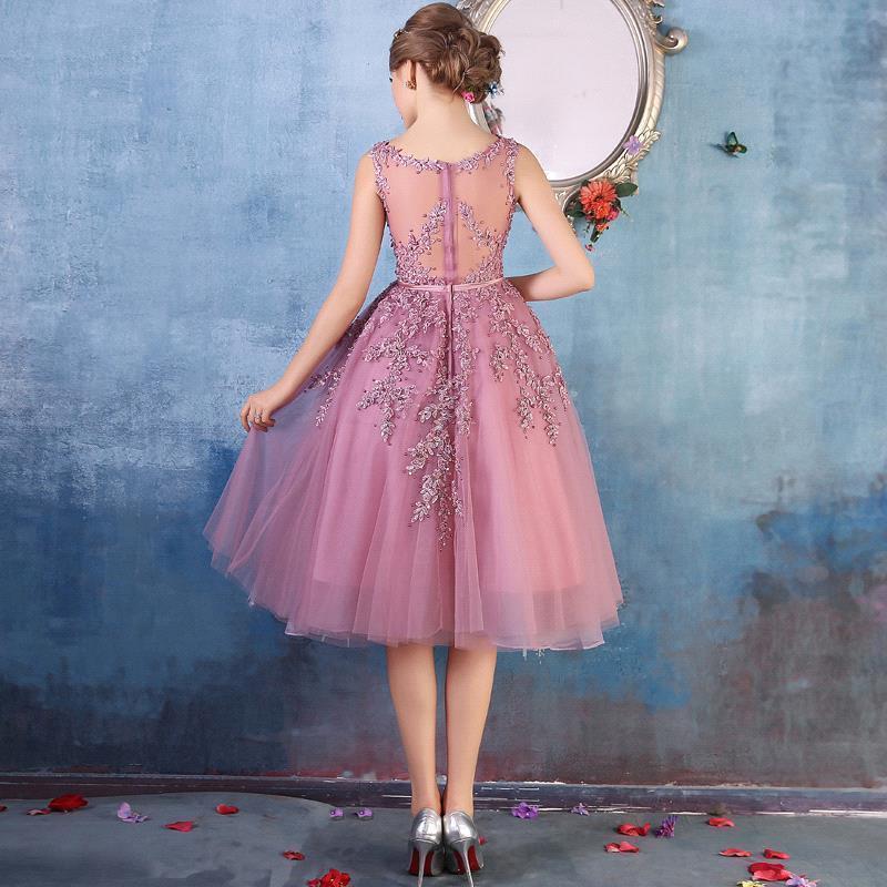 Tea-Length A-line Sheer-Neck Amazing Lace-Appliques Beaded Party Dresses-newarrivaldress