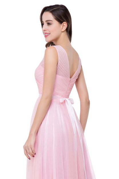 ELLIOT | A-line Sleeveless V-neck Floor-length Tulle Bridesmaid Dresses-newarrivaldress