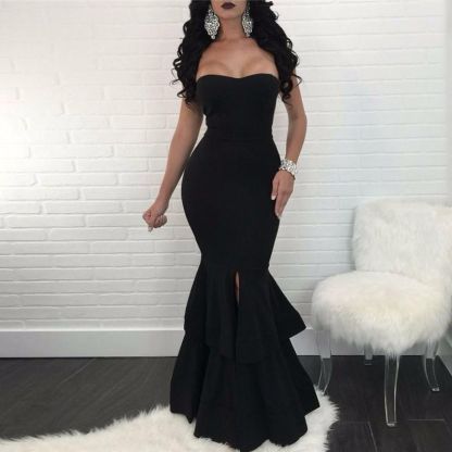 Modest Sleeveless Mermaid Ruffles Evening Gown | Front Split Evening Dress-newarrivaldress