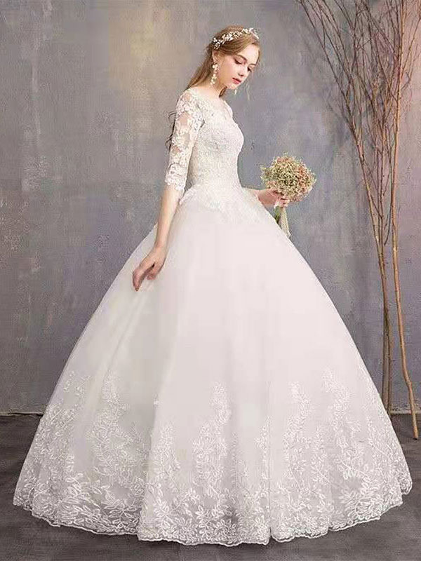 Wedding Dresses Eric White Jewel Neck Half-Sleeve Soft Tulle Lace Up Floor Length Bride Dresses-newarrivaldress