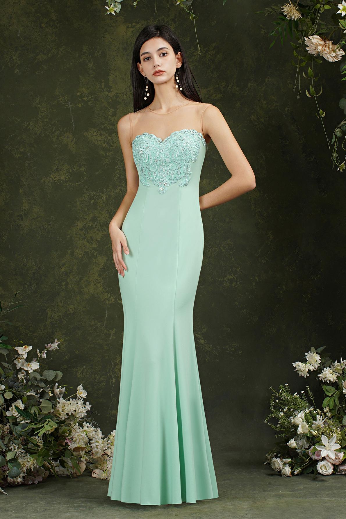 Scoop Neck Floral Lace Mermaid Evening Gown Sleeveless Appliques Floor Length Party Dress for Wedding-newarrivaldress