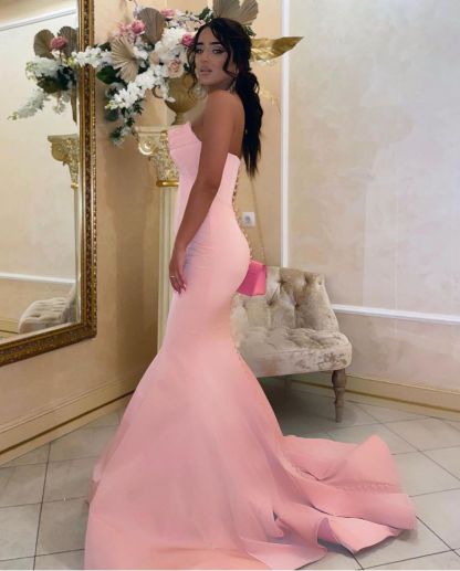 Sexy Strapless Pink Mermaid Slim Prom Dress Sleeveless Long Evening Party Dress-newarrivaldress