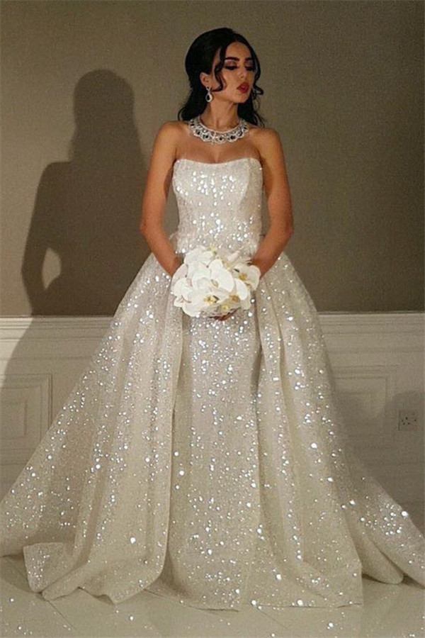 Sparkly Sequins Overskirt Wedding Dresses 2021 | Strapless Luxury Sexy Bride Dresses Online-newarrivaldress