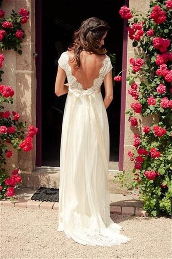 V-neck Sexy Sweep Train Sleeveless Tulle Beading Wedding Dresses-newarrivaldress