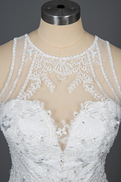 Sleeveless Mermaid Bridal Gown Scoop Neck Floral Lace Appliques Wedding Dress-newarrivaldress