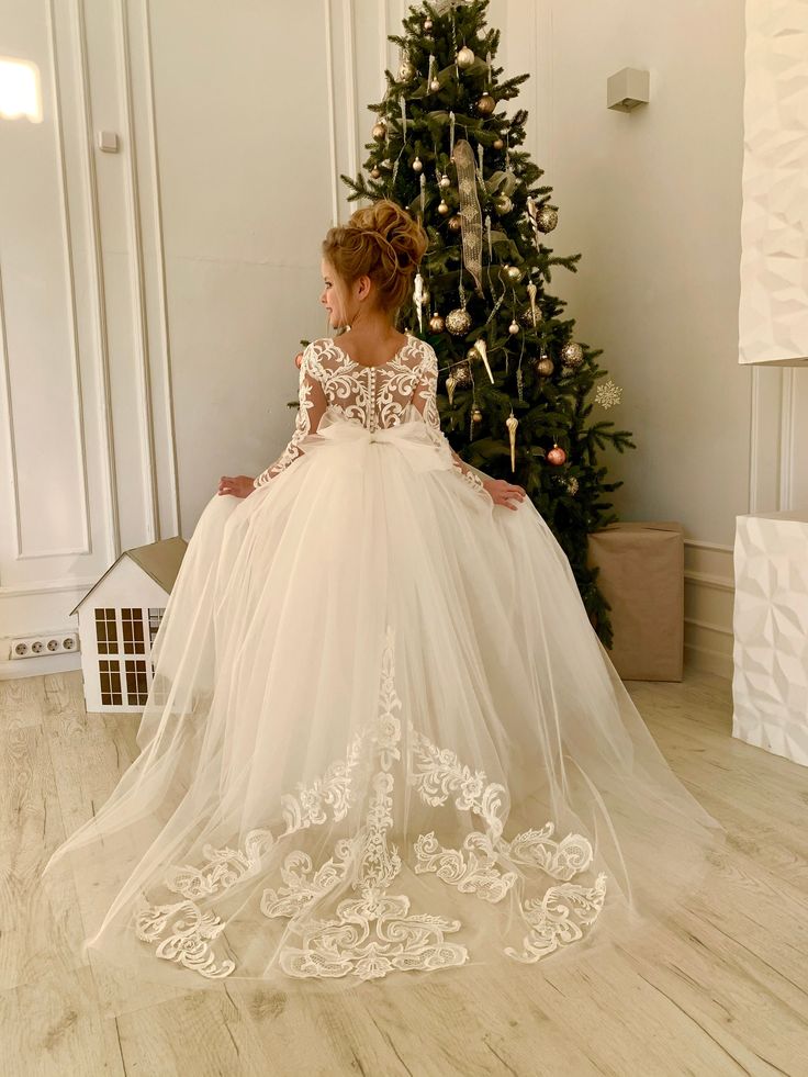 Lovely Long Sleeves Tulle Flower Girl Dress Aline Party Dress for Bride-newarrivaldress