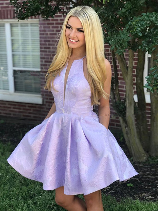 Cute Lace Lavender V-neck Sleeveless Short A-line Homecoming Dress-newarrivaldress