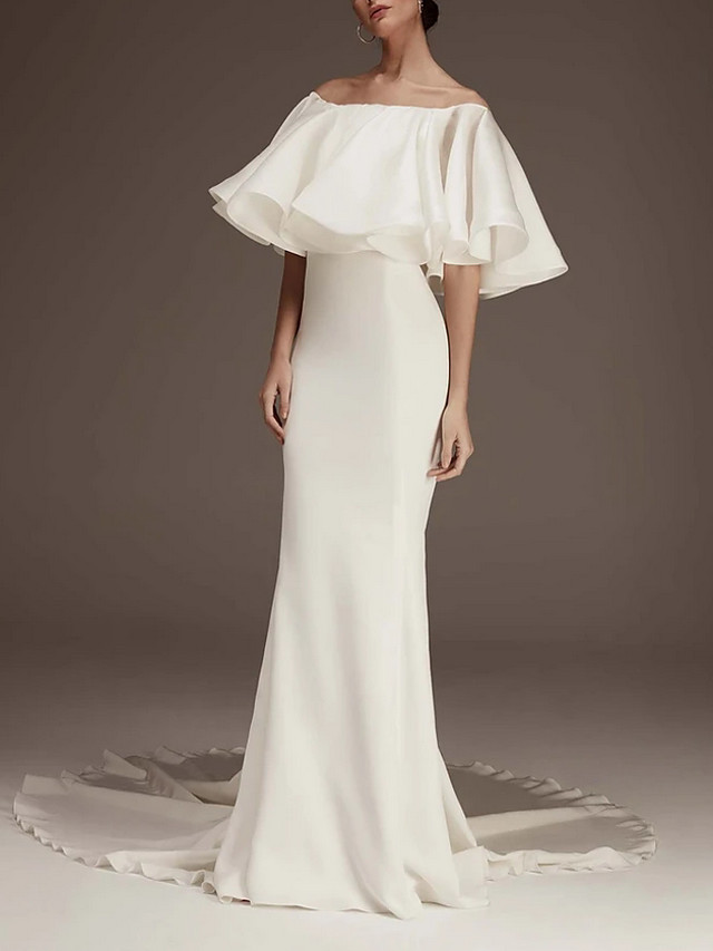 Elegant Puffy Off Shoulder Mermaid Wedding Reception Dress-newarrivaldress
