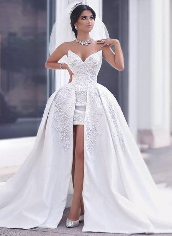 Puffy Overskirt New Arrival Lace Gorgeous Strapless Appliques Online Elegant Ball Gown Wedding Dresses-newarrivaldress