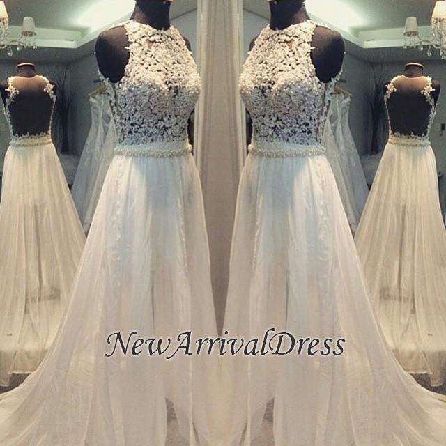 Simple A-line Sleeveless Hollow Scoop Sweep Train Wedding Dresses-newarrivaldress