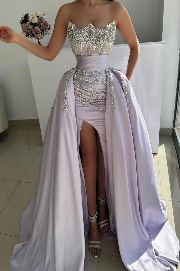 navy blue dress for baby girl Wedtrend Women Lilac Formal Dress with Slit Tulle A-Line Long Sleeves Party Dress, Lilac / M main image 0