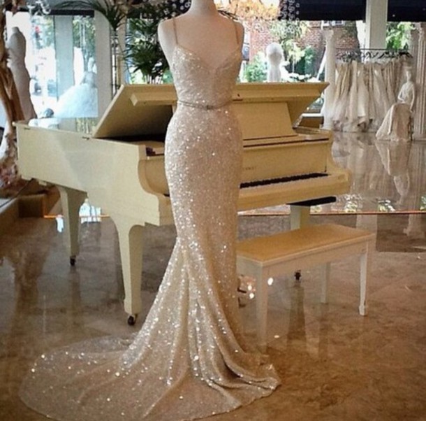 Sequined Sheath Spaghetti Strap Prom Dresses | Sleeveless Prom Dresses-newarrivaldress