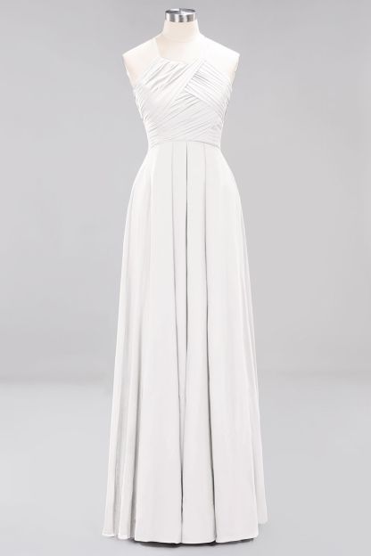 Halter Pleated Bridesmaid Dress Chiffon Sleeveless Floor Length Wedding Guest Dress-newarrivaldress