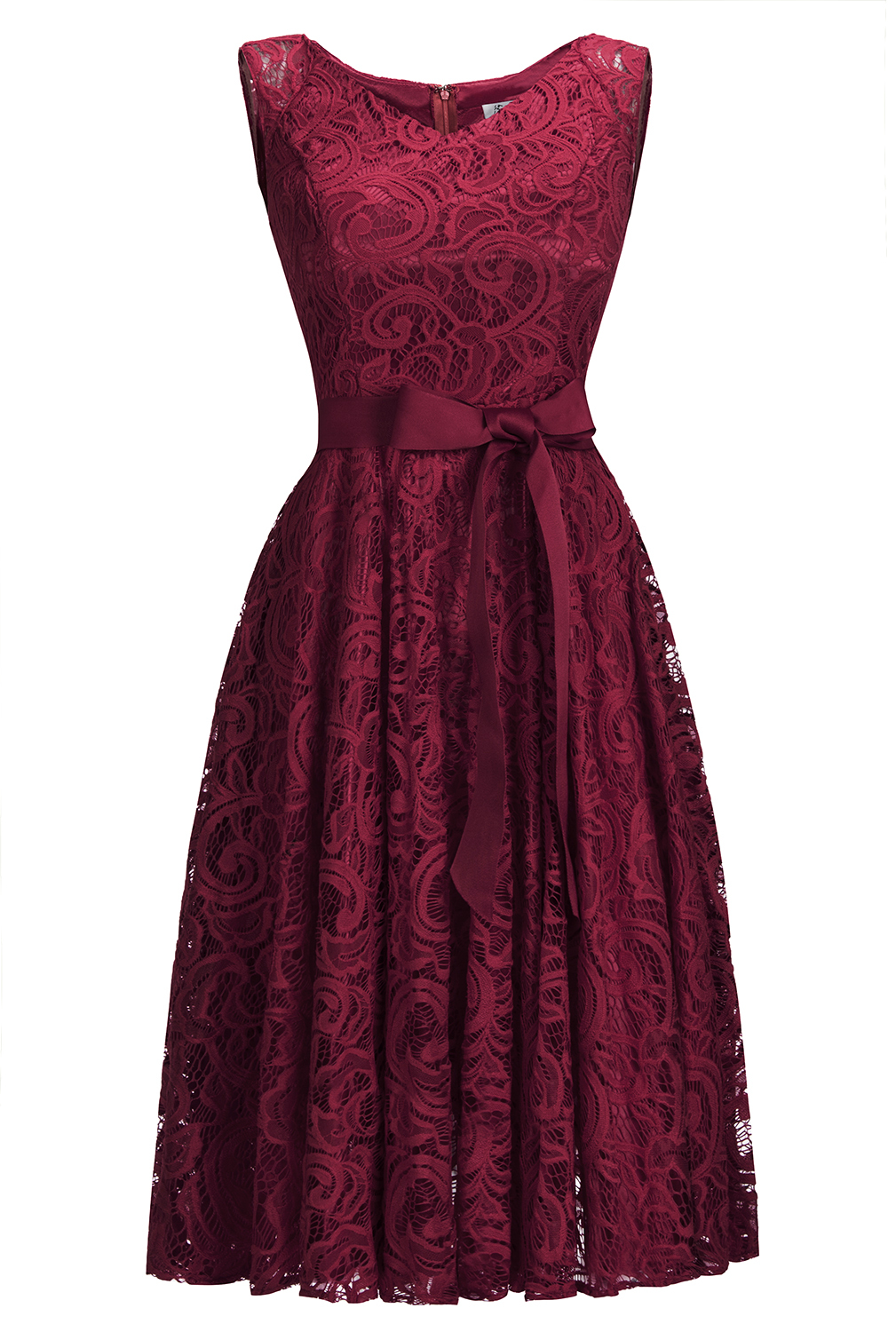 Simple Sleeveless A-line Red Lace Dresses with Ribbon Bow-newarrivaldress