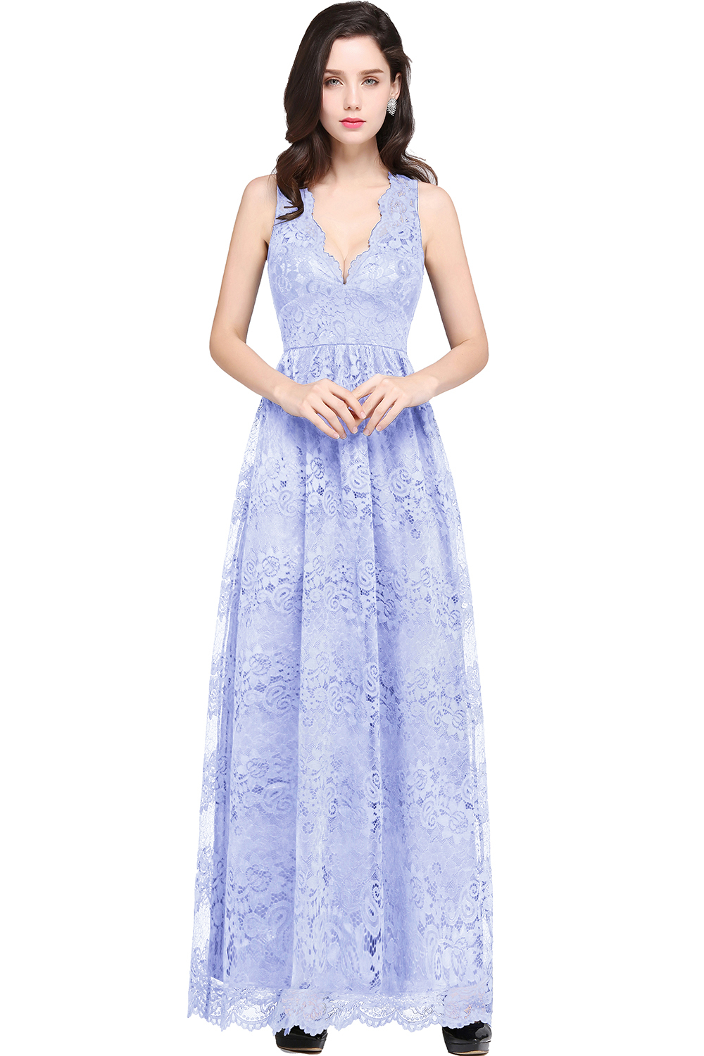 CHAYA | Sheath V-neck Floor-length Lace Navy Blue Prom Dress-newarrivaldress