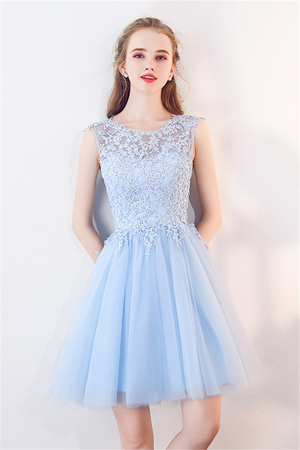 MARCIA | A-line Sleeveless Short Appliqued Top Tulle Homecoming Dresses-newarrivaldress