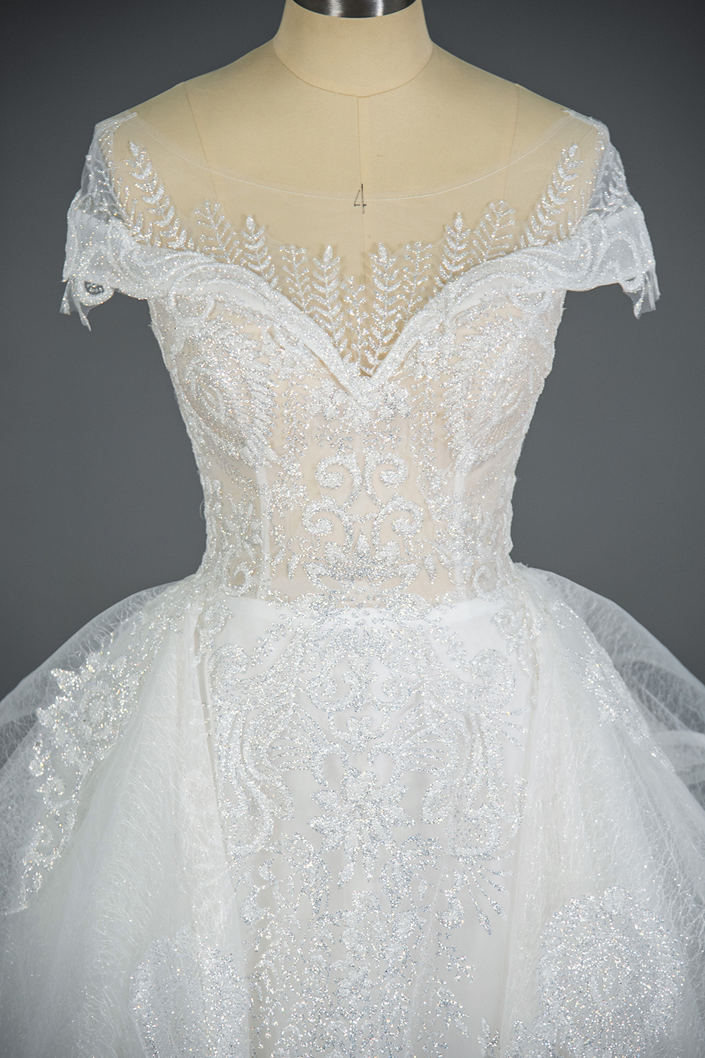 Off-the-Shoulder Beadings Ball Gown Glitter Long Wedding Dress Lace-up Design-newarrivaldress