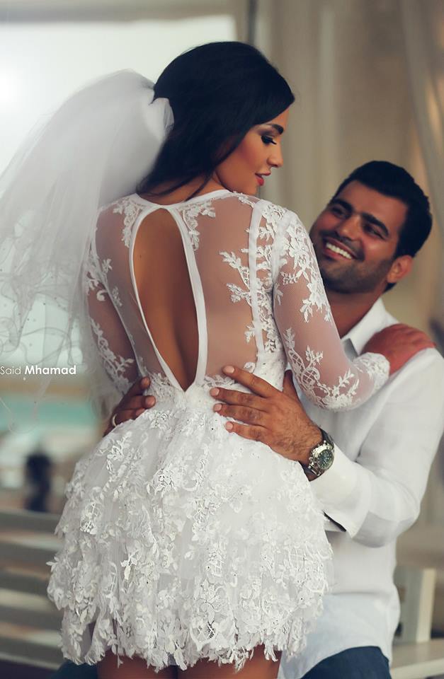 White A-Line Wedding Dress Mini Jewel Long Sleeve Bridal Dresses-newarrivaldress