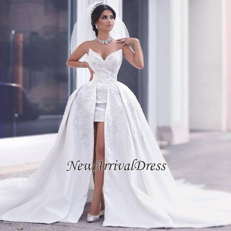 Puffy Overskirt New Arrival Lace Gorgeous Strapless Appliques Online Elegant Ball Gown Wedding Dresses-newarrivaldress