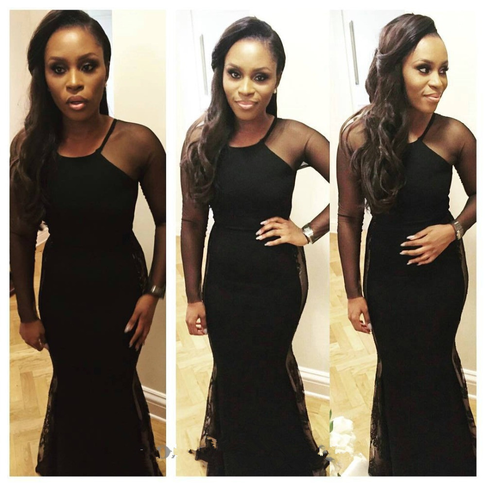 Sexy Black Long Sleeve Mermaid Jewel Prom Dress-newarrivaldress