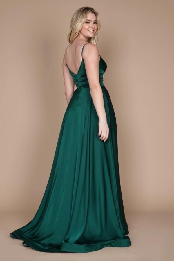 Sexy Sleeveless Side Slit Long Evening Dress Spaghetti Straps Satin Prom Dress with Pockets-newarrivaldress