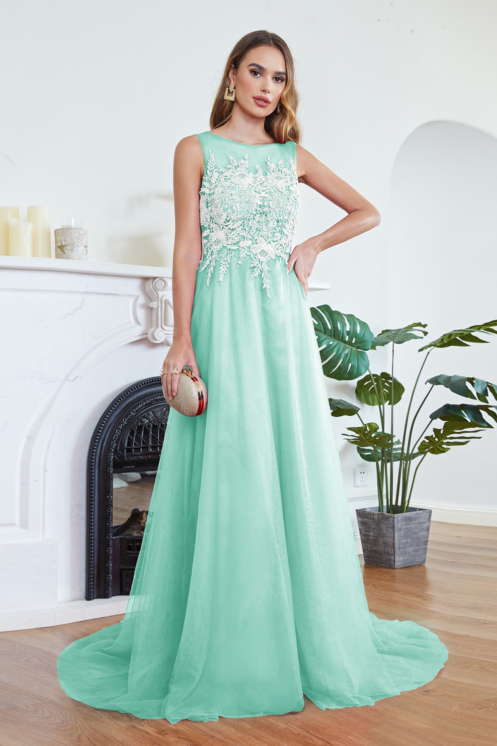 ABRIL | A-line Court Train Tulle Evening Dress with Appliques-newarrivaldress