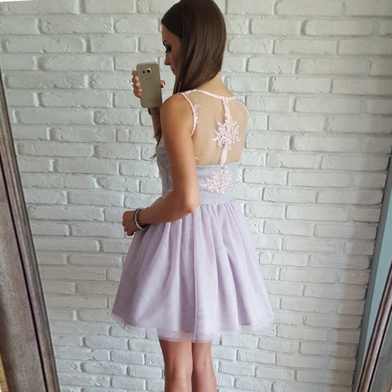 Delicate Straps Sleeveless Zipper Short Lace Homecoming Dress-newarrivaldress