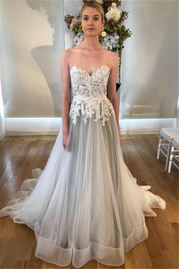 See Through Lace Appliques Sweetheart Wedding Dresses | Sleeveless Open Back Bridal Gowns-newarrivaldress